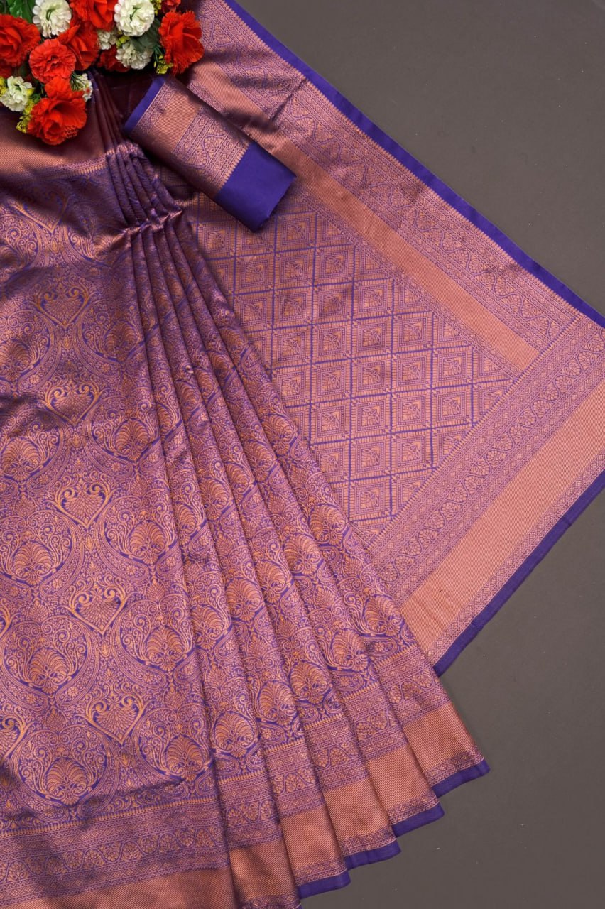 Tempting Purple Soft Silk Saree A Glam With Blouse Piece