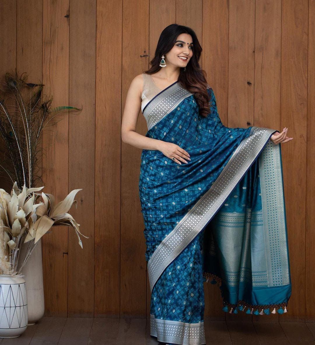 Magnetic Blue Color Soft Banarasi Silk Saree With Blouse Piece