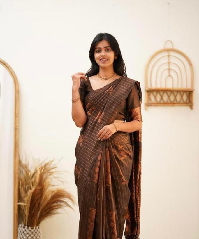 Beauteous Brown Soft Silk Saree With Dazzling Blouse Piece