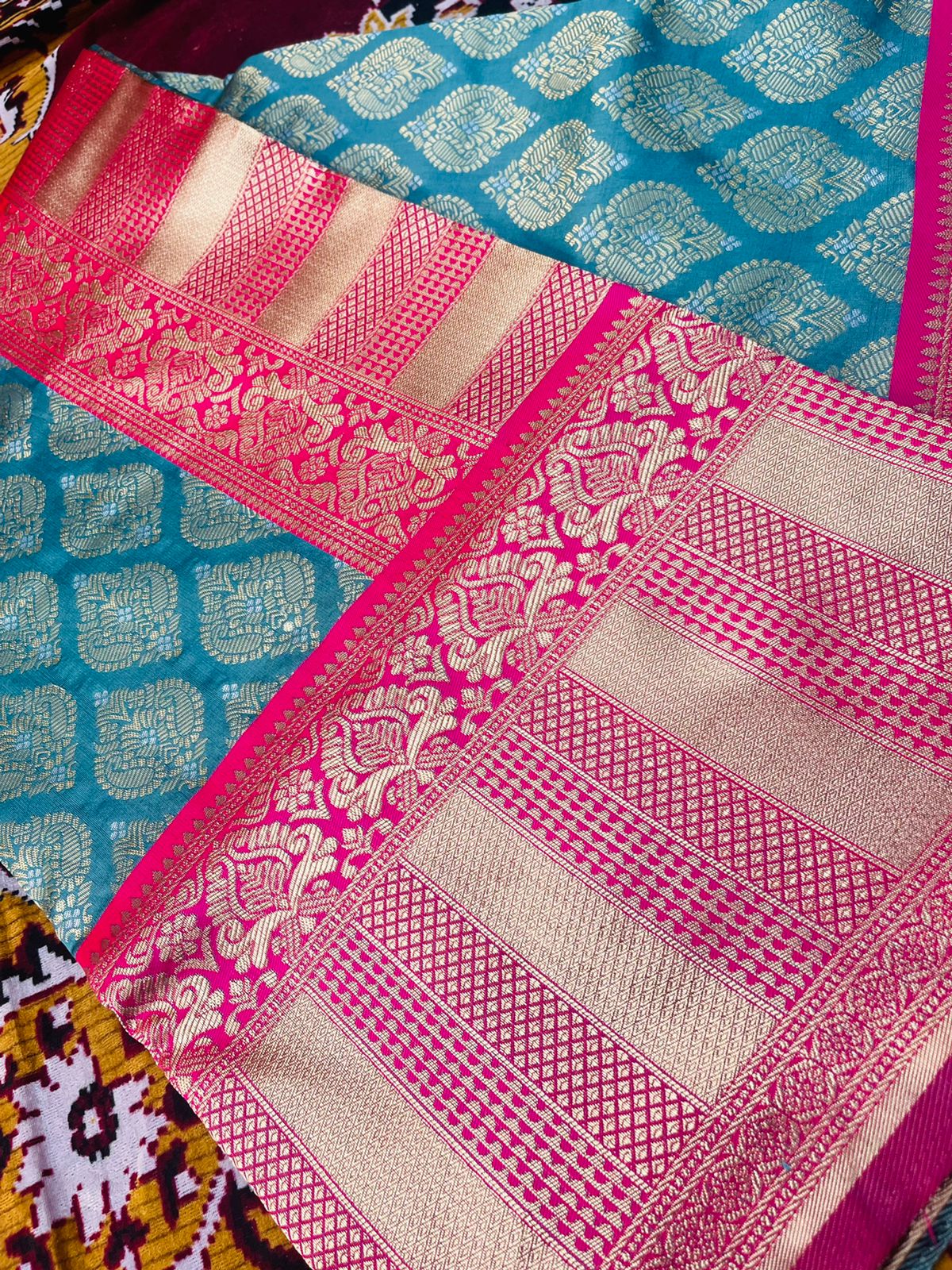 Most Flattering Firozi Color Soft Banarasi Silk Saree With Blouse Piece