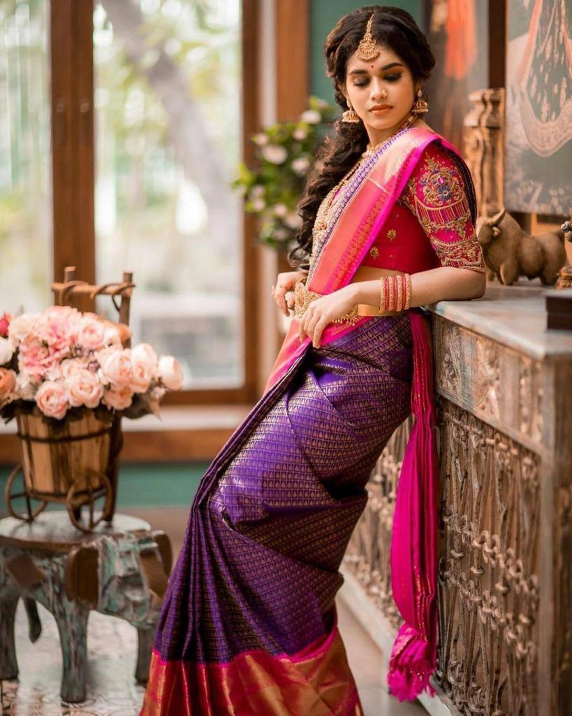 Deserving Purple Color Soft Banarasi Silk Saree With Blouse Piece