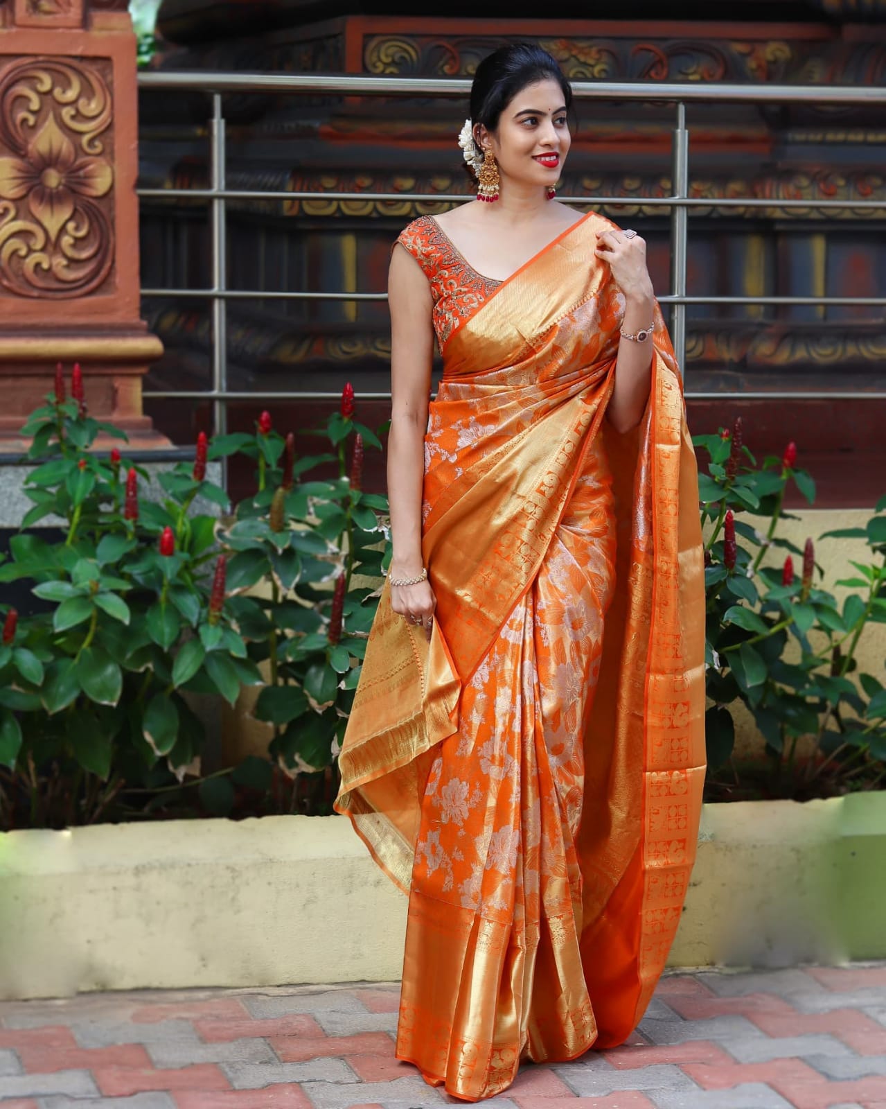 Jazzy Orange Color Soft Banarasi Silk Saree With Blouse Piece
