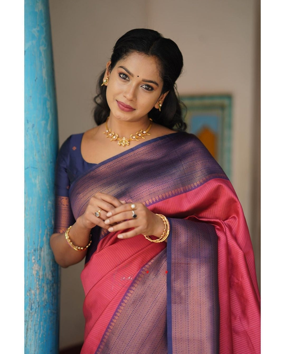 Dalliance Dark Pink Color Soft Silk Saree With Blouse Piece