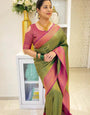 Classic Green Color Soft Banarasi Silk Saree With Blouse Piece