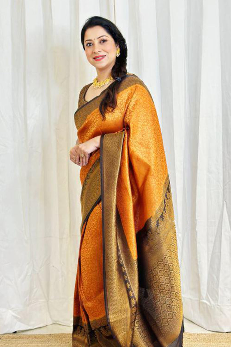 Desuetude Orange Soft Banarasi Silk Saree With Blouse Piece