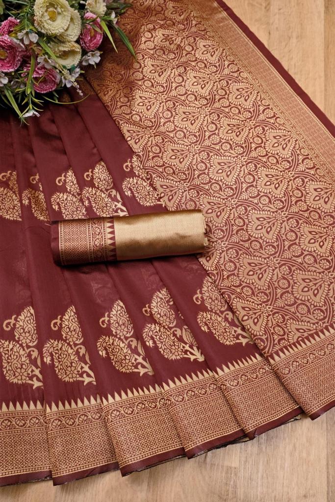 Designer Maroon Color Soft Banarasi Silk Saree With Blouse Piece