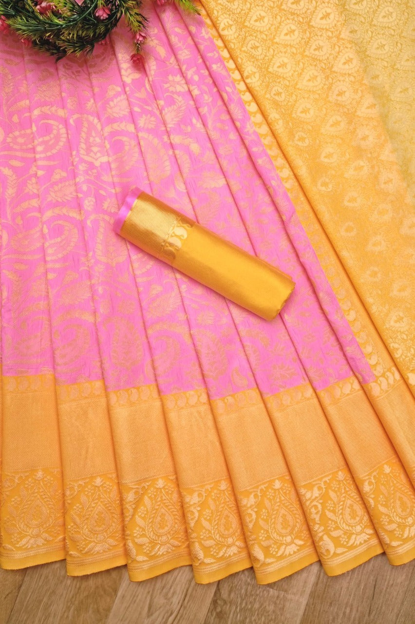 Hypnotic Pink Color Soft Banarasi Silk Saree With IdealBlouse Piece