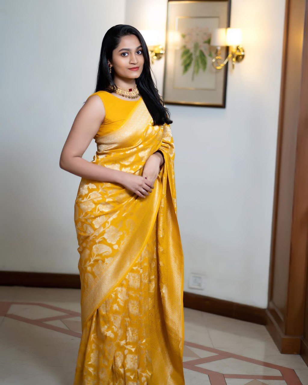 Elegant Yellow Color Soft Banarasi Silk Saree With Blouse Piece