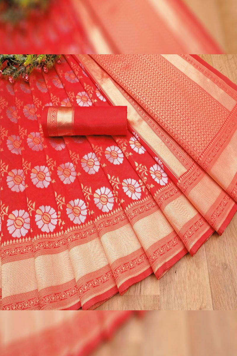 Super extravagant Red Color Soft Banarasi Silk Saree With Blouse Piece