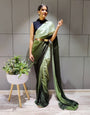 Ready To Wear Beautiful Pading Green 3D Shaded Colours Premium Chinon Silk Saree