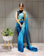 Ready To Wear Beautiful Pading Sky Blue 3D Shaded Colours Premium Chinon Silk Saree