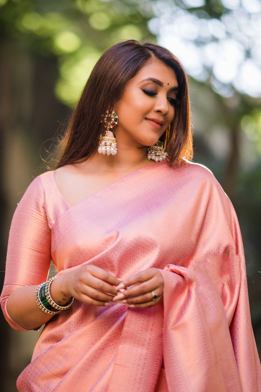 Precious Light Pink Color Soft Silk Saree With Staggering Blouse Piece