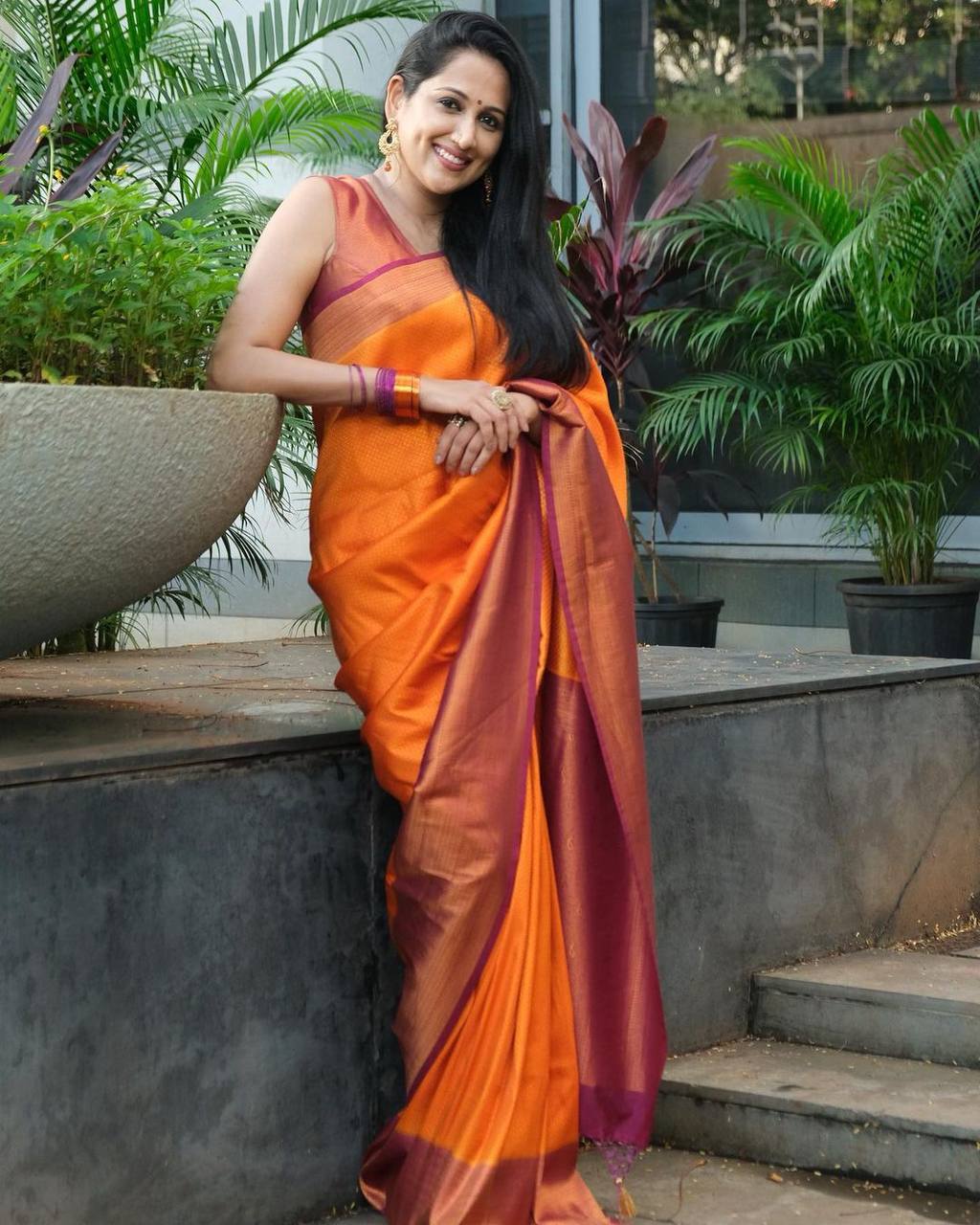 Surpassing Orange Color Soft Silk Saree With Wonderful Blouse Piece