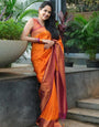 Surpassing Orange Color Soft Silk Saree With Wonderful Blouse Piece