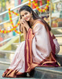 Traditional Beige Soft Silk Saree With Delectable Blouse Piece