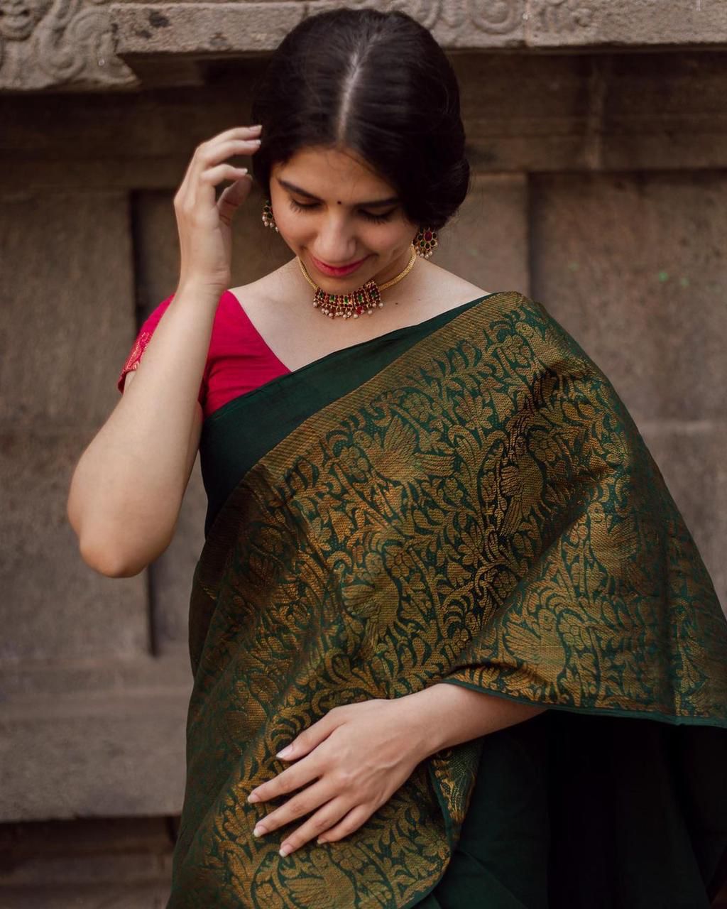 Assemblage Green Soft Banarasi Silk Saree With Lissome Blouse Piece