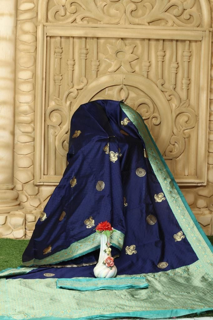 Woebegone Blue Color Sof Silk Saree With Blouse Piece