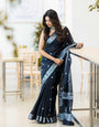 Chatoyant Black Soft Silk Saree With Classic Blouse Piece