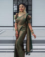 Chatoyant Green Soft Silk Saree With Divine Blouse Piece