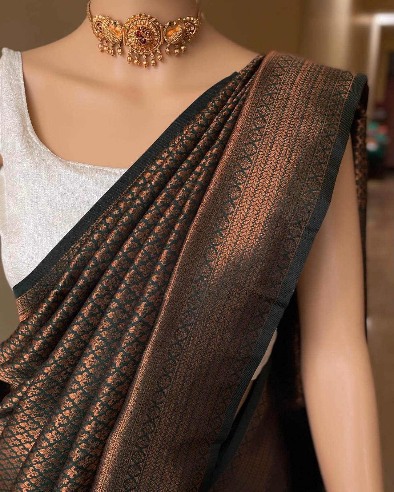 Gorgeous Green Soft Silk Saree With Intricate Blouse Piece