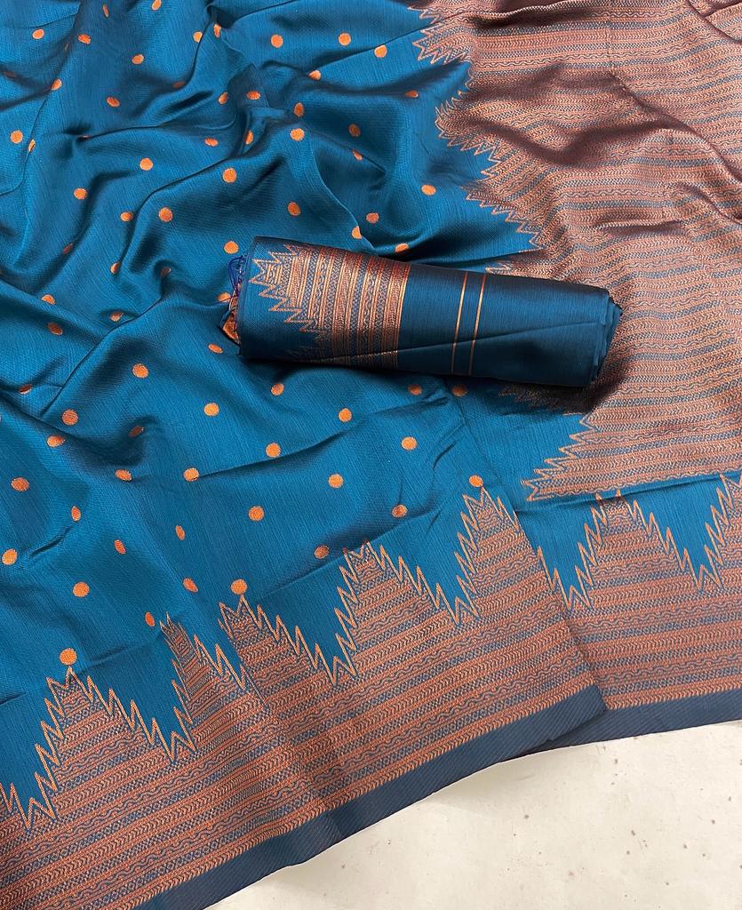 Susurrous Rama Color Soft Silk Saree With Blouse Piece