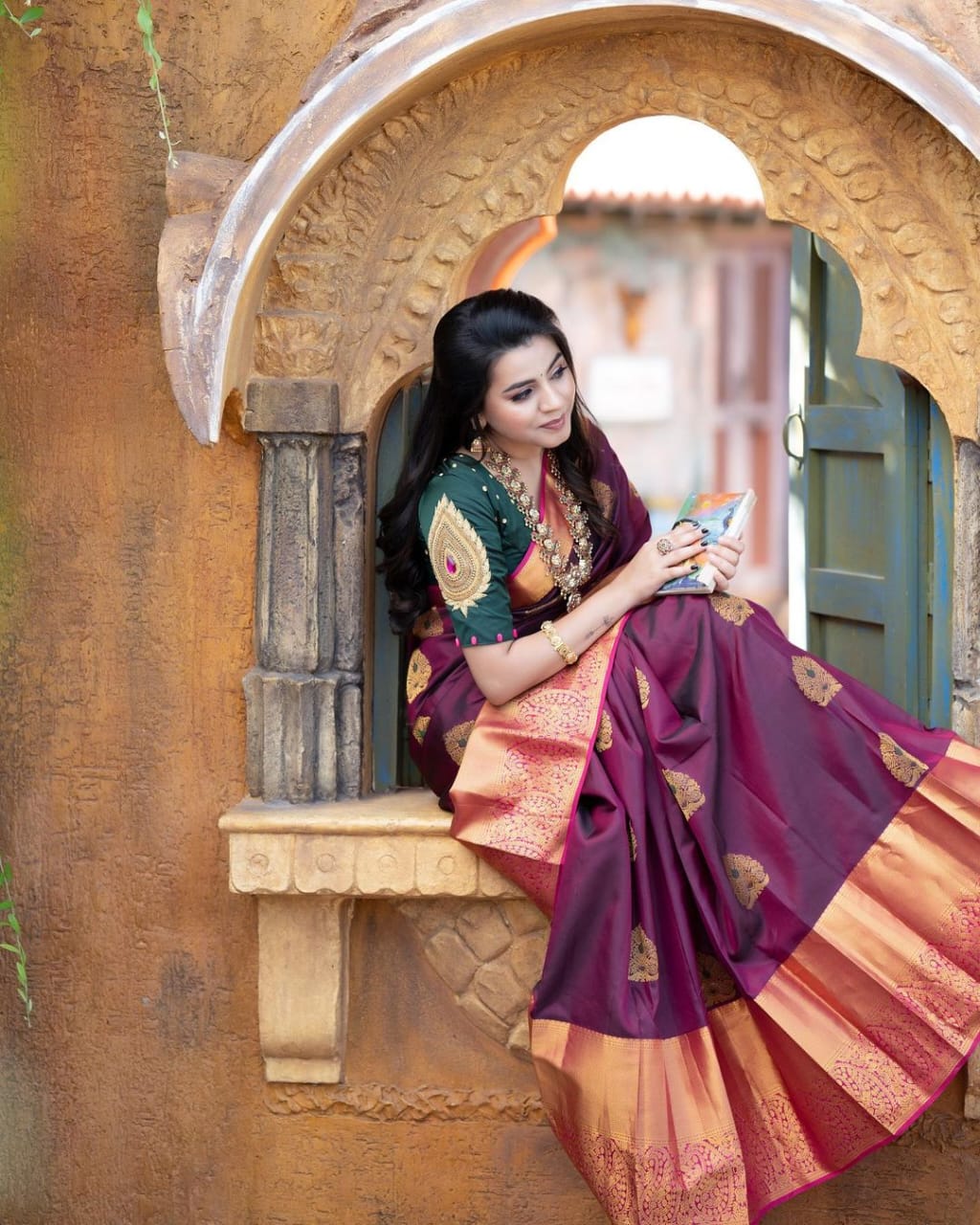 Outstanding Wine Color Soft Silk Saree With Blouse Piece