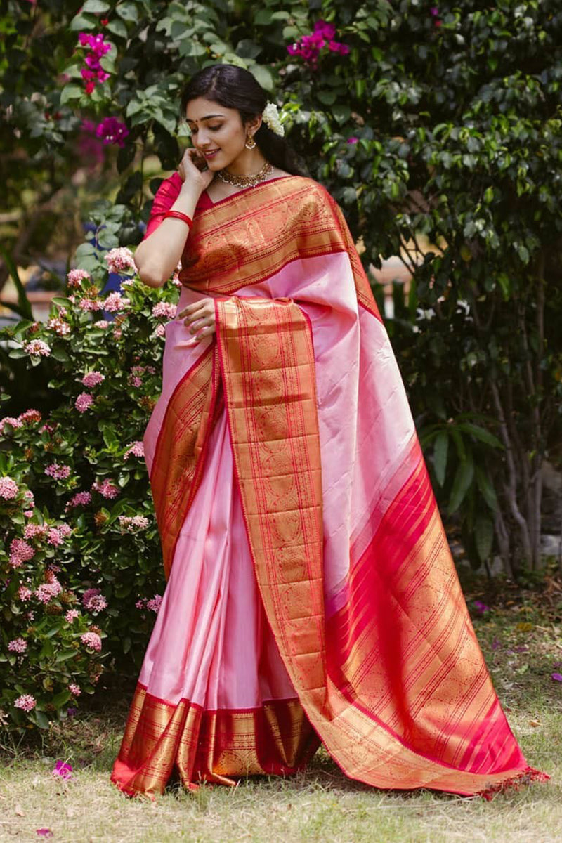 Susurrous Pink Color Soft Silk Saree With Blouse Piece