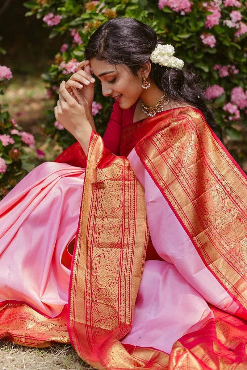 Susurrous Pink Color Soft Silk Saree With Blouse Piece