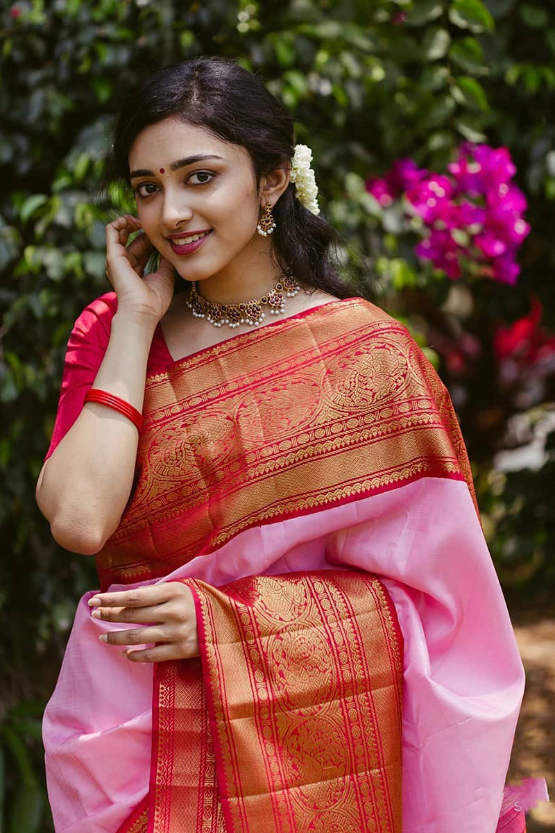 Susurrous Pink Color Soft Silk Saree With Blouse Piece