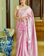 Luxuriant Baby Pink Color Soft Silk Saree With Blouse Piece