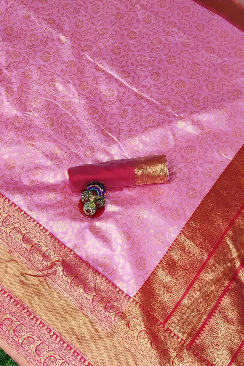Classy Pink Color Soft Silk Saree With Blouse Piece
