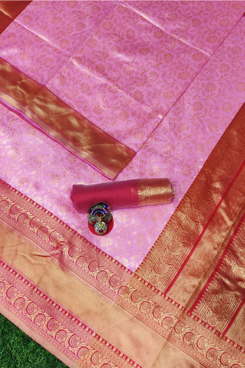 Classy Pink Color Soft Silk Saree With Blouse Piece
