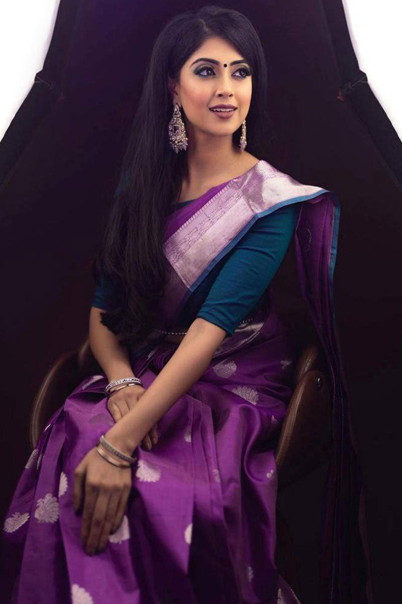 Engrossing Purple Color Soft Silk Saree With Blouse Piece