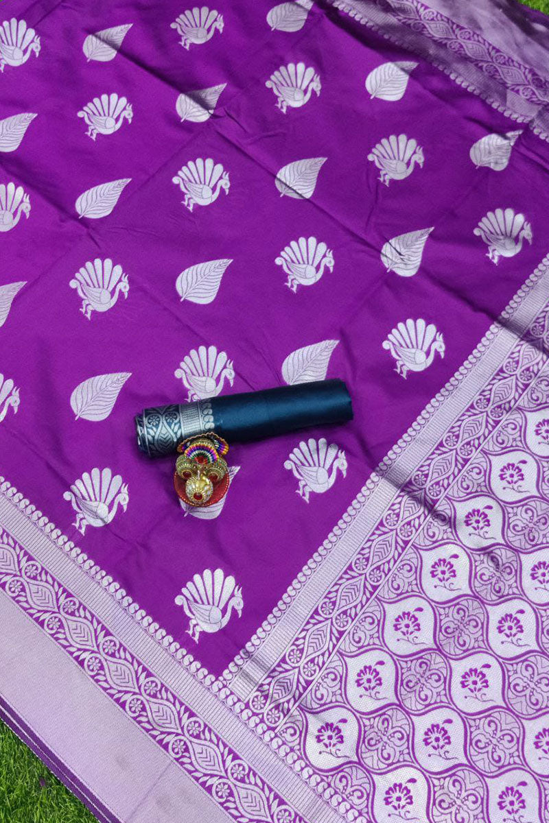 Engrossing Purple Color Soft Silk Saree With Blouse Piece