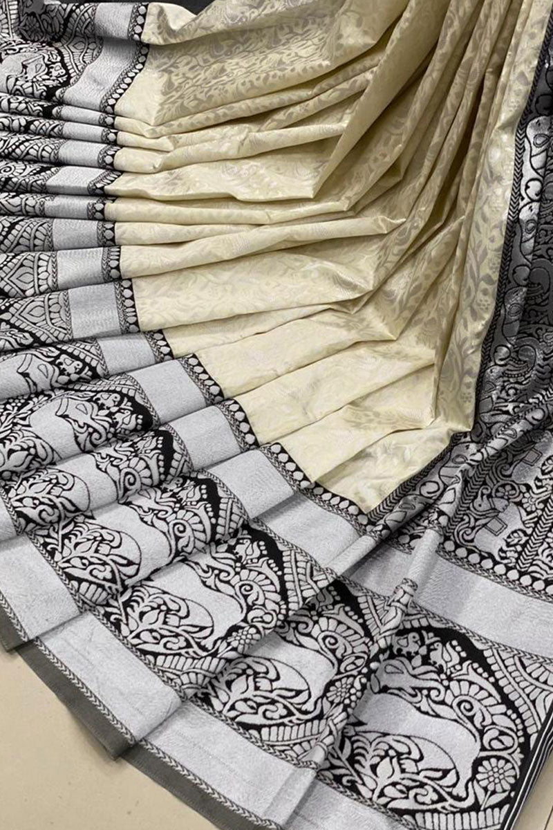 Tempting Off White Color Soft SIlk Saree With Blouse Piece