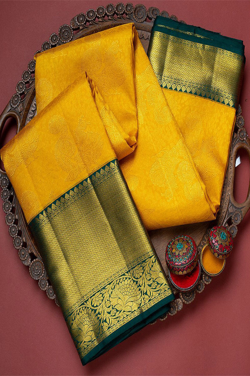 Mellifluous Yellow Color Soft Silk Saree With Blouse Piece