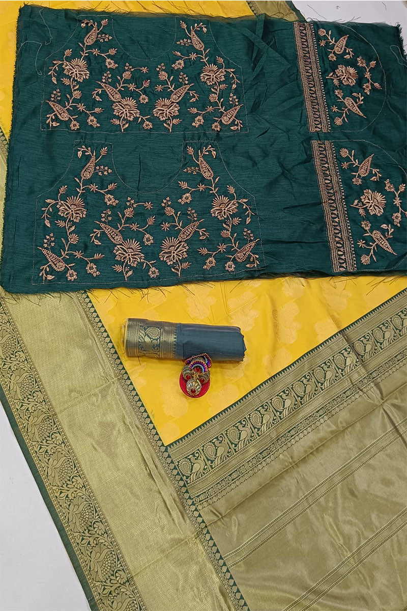 Mellifluous Yellow Color Soft Silk Saree With Blouse Piece