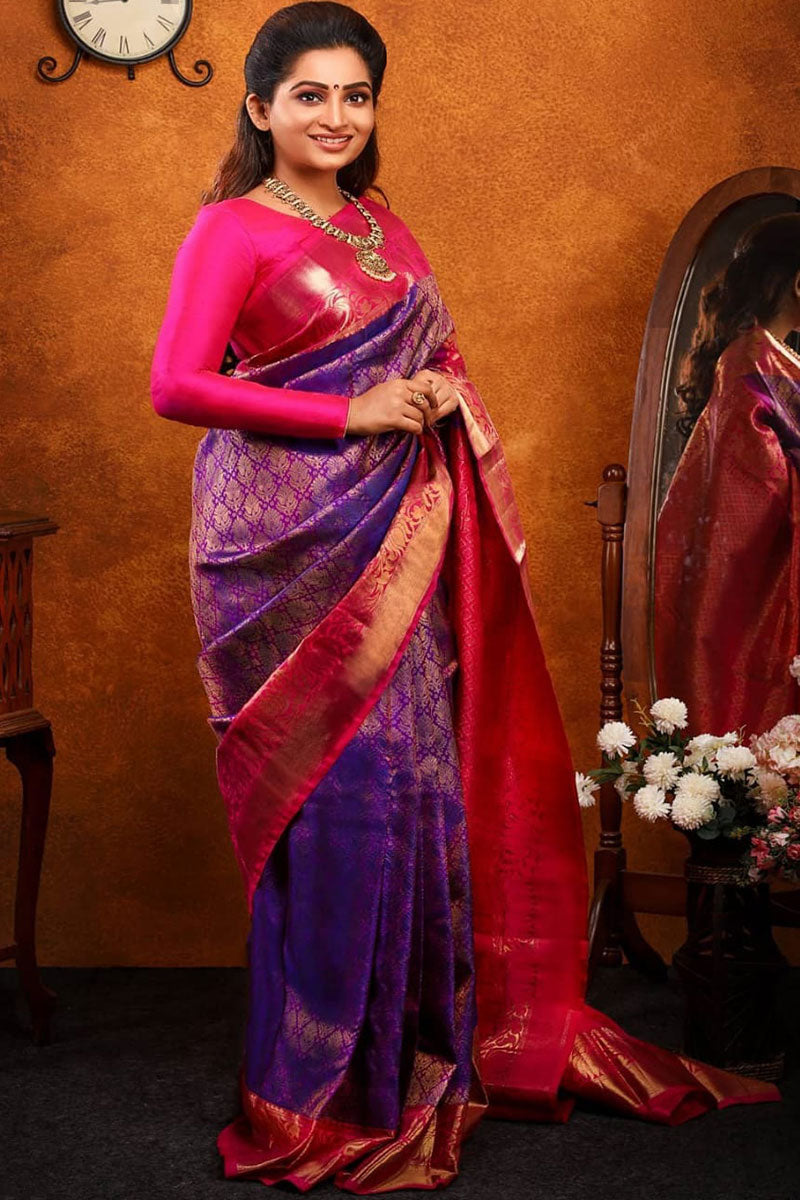 Conflate Purple Color Soft Banarasi Silk Saree With Blouse Piece