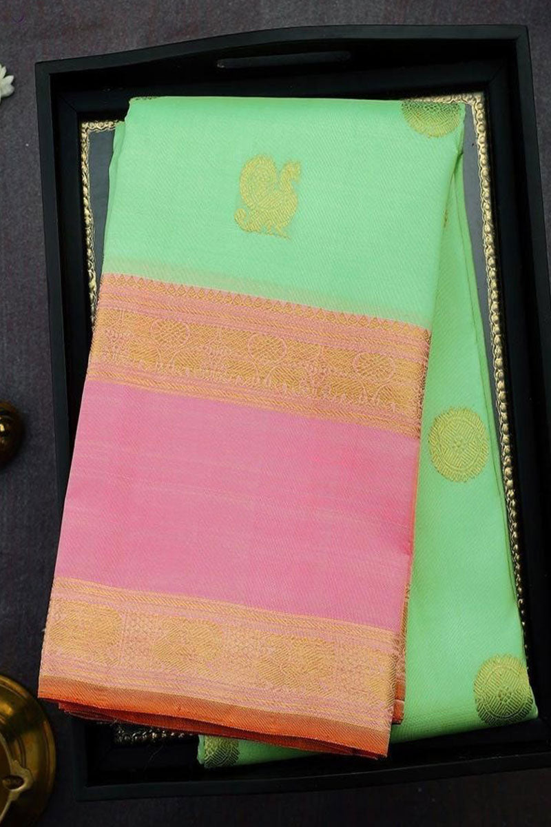 Demanding Pista Color Soft Silk Saree With Blouse Piece