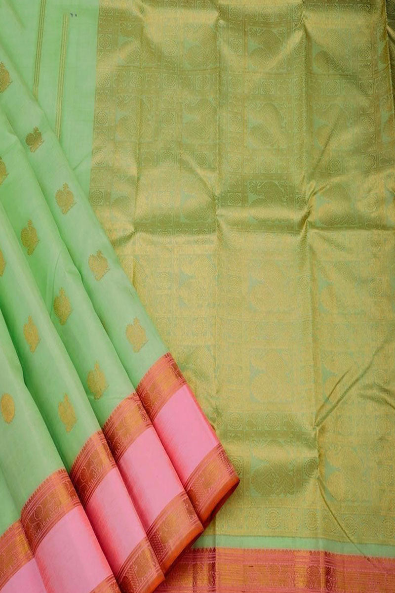 Demanding Pista Color Soft Silk Saree With Blouse Piece
