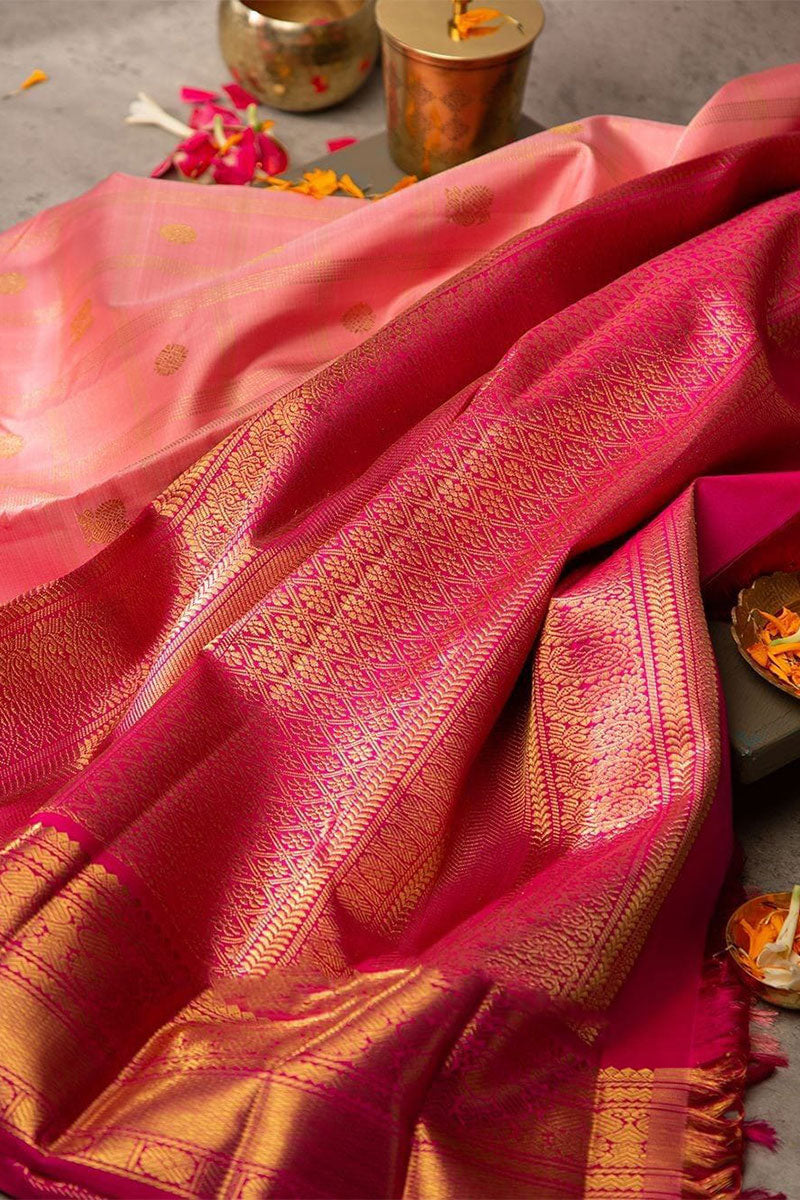 Magnetic Peach Color Soft Silk Saree With Blouse Piece
