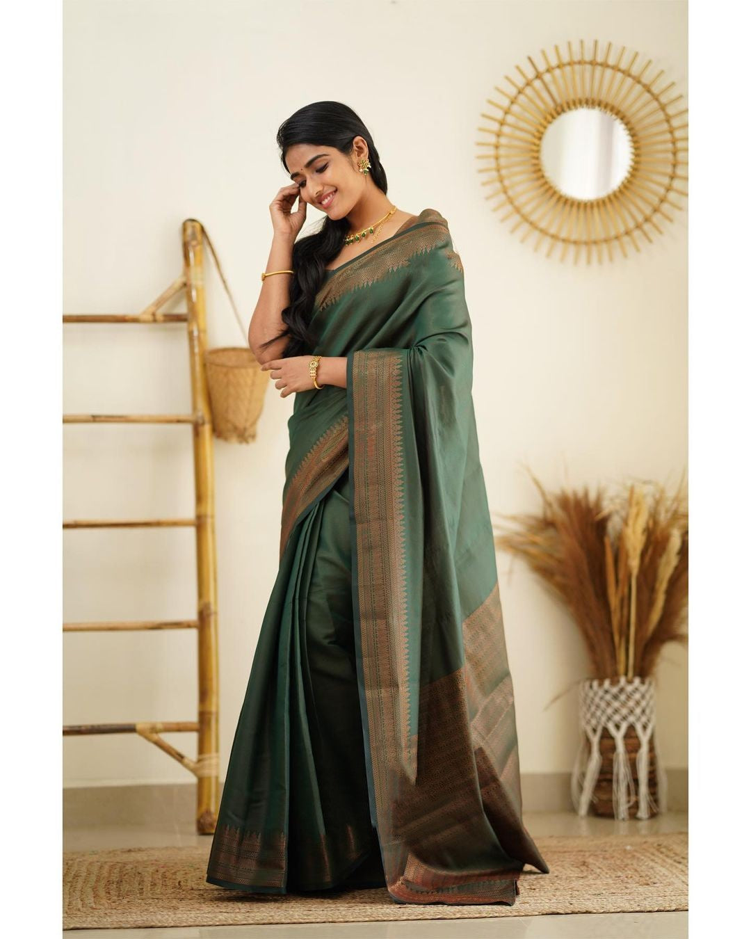 Classic Green Color Soft Silk Saree With Twirling Blouse Piece
