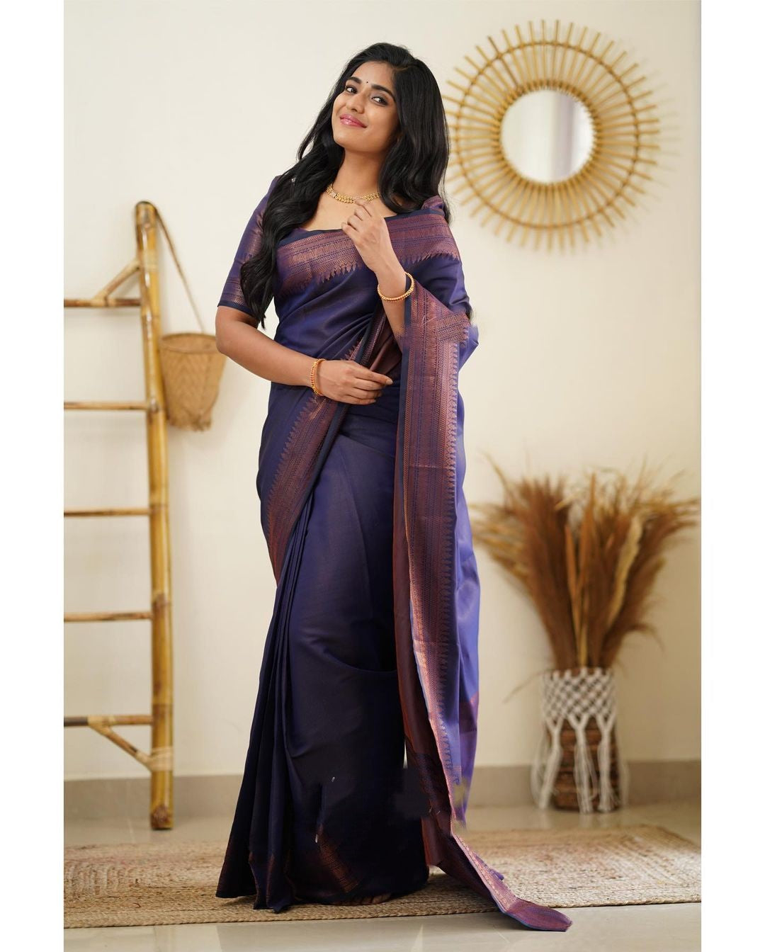 Surreptitious Navy Blue Color Soft Silk Saree With Comely Blouse Piece