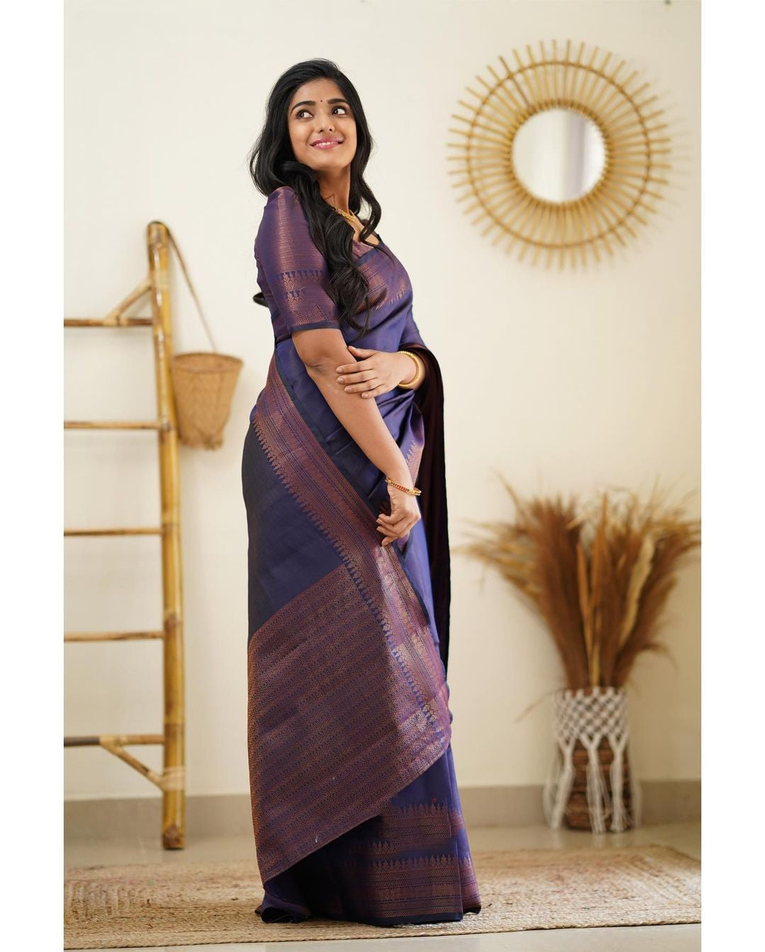 Surreptitious Navy Blue Color Soft Silk Saree With Comely Blouse Piece