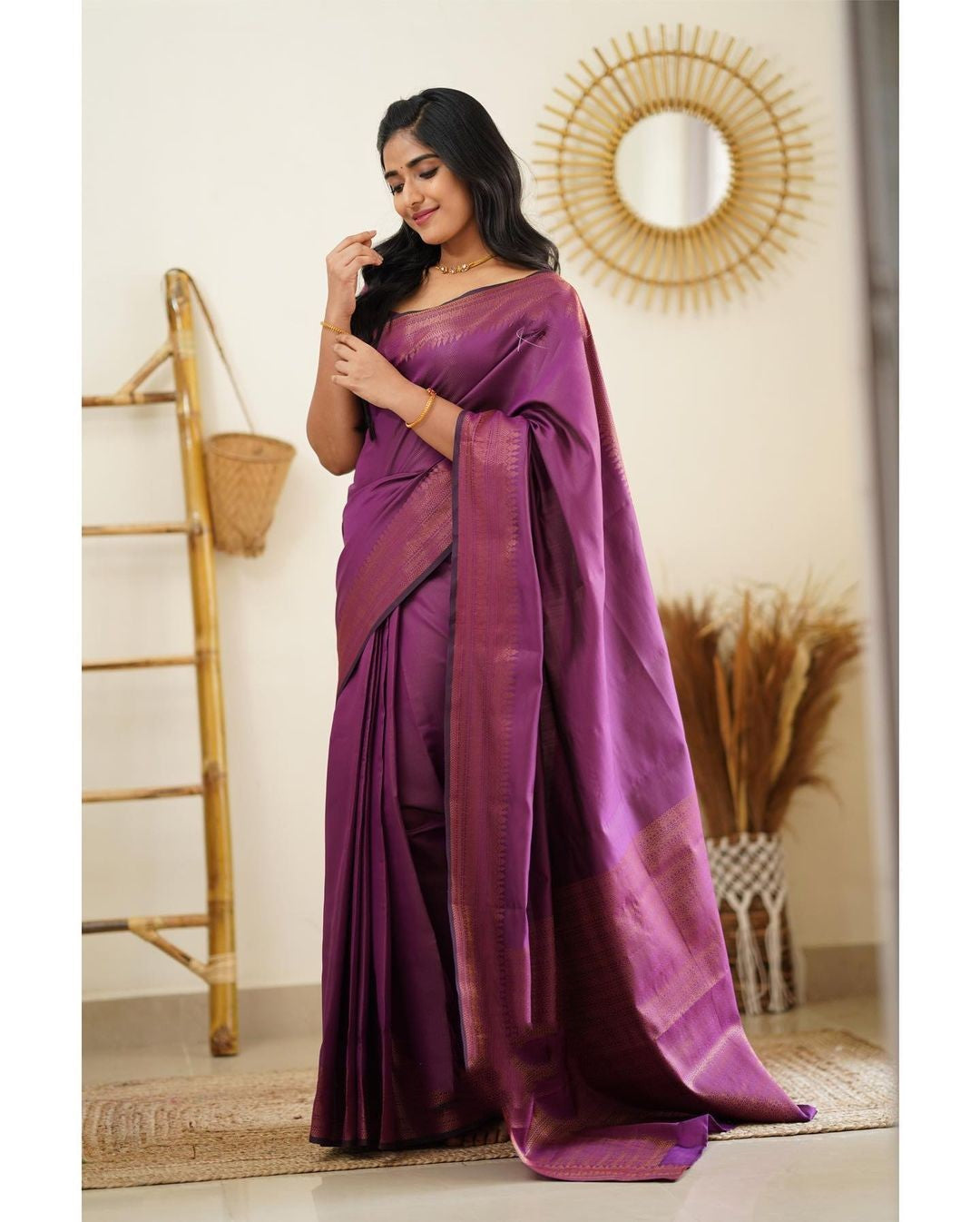 Charming Purple Color Soft Silk Saree With Wonderful Blouse Piece