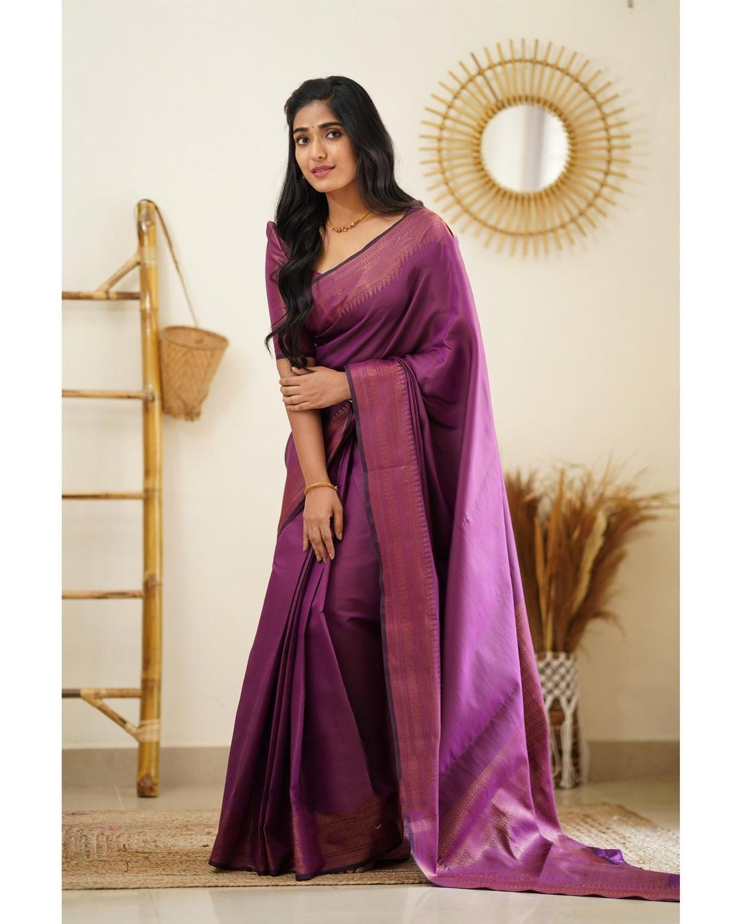 Charming Purple Color Soft Silk Saree With Wonderful Blouse Piece