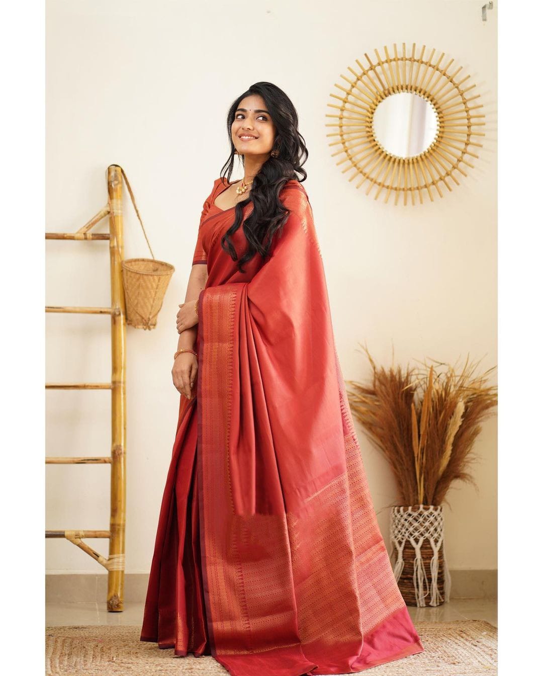 Ebullience Red Color Soft Silk Saree With Nemesis Blouse Piece