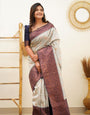 Flattering Grey Color Soft Banarasi Silk Saree With Blouse Piece
