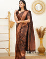 Unequalled Brown Color Soft Silk Saree With Vestigial Blouse Piece