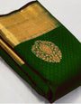 A Dreamy Green Color Soft Silk Saree With Brood Blouse Piece